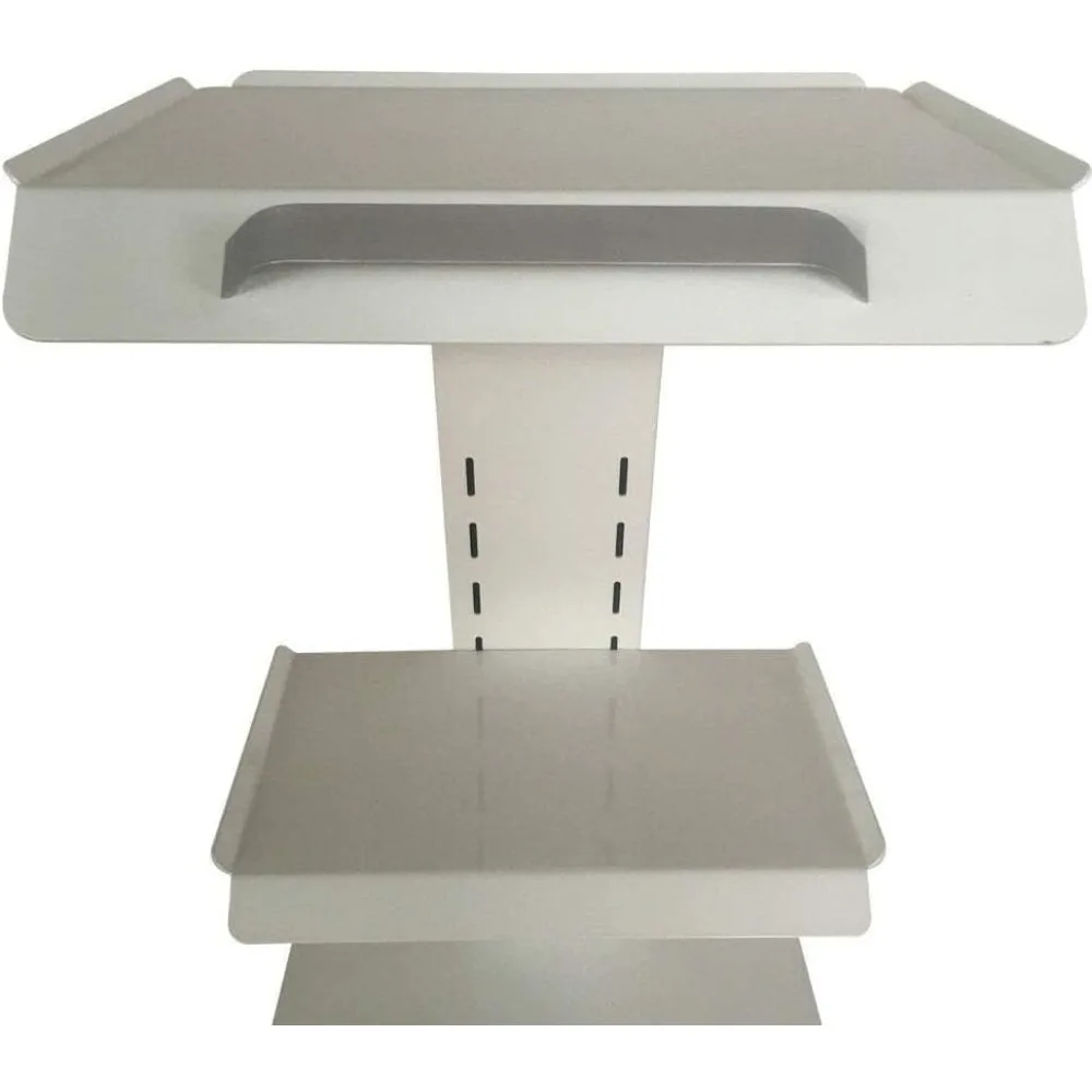 عربة صالونات التجميل الطبية المتنقلة مكونة من 3 طبقات مع عجلات قفل، عربة أدوات المختبر الدوارة، منفذ أمريكي مدمج، صينية أدوات، أوف وايت