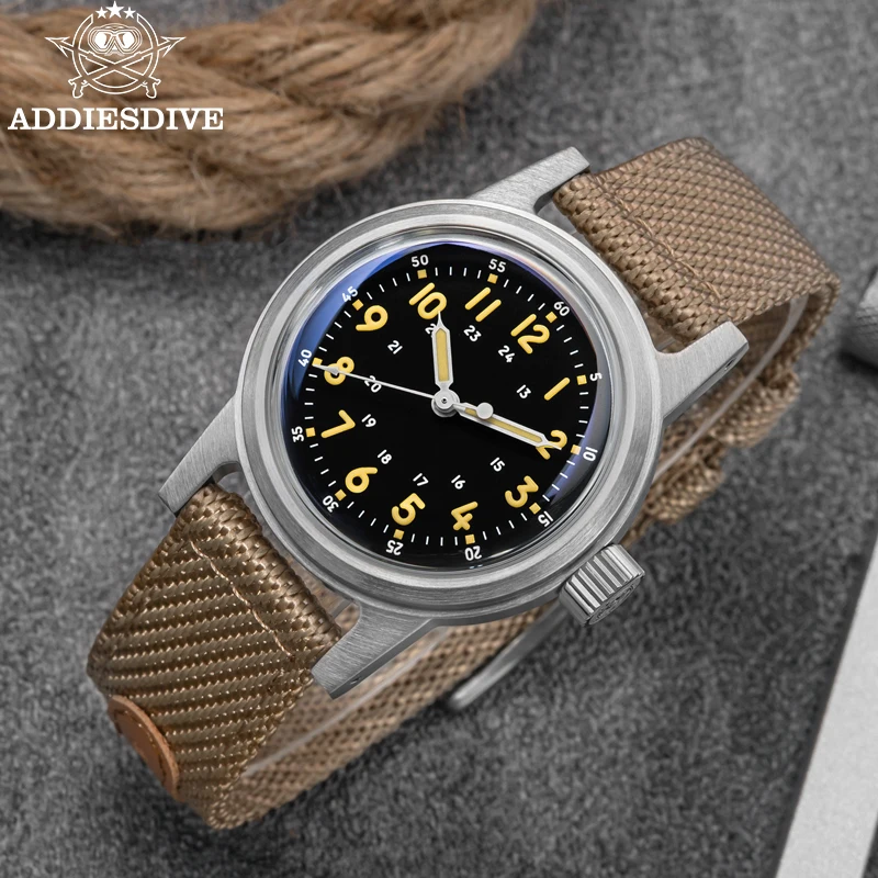 ADDIESDIVE Men Watch Brushed Case C3 Retro Luminous Nylon 200m Waterproof Bubble Mirror Glass Automatic Mechanical Vintage Watch