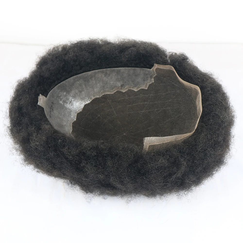 4 مللي متر الأفرو شعر بشري مجعد الشعر المستعار الأفرو نمط الرجال آدمي كامل الدانتيل/الدانتيل وقاعدة بولي PU نظام استبدال الشعر الذكور الاصطناعية