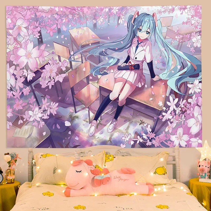 Japanese Wallpaper Kawaii Pink Cute Girl Tapestry Fashion Gift Aesthetic Decorative Room Background Home Wall Art Artwork Cloth