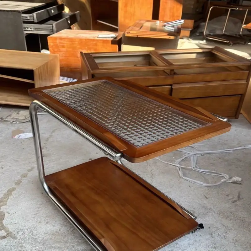 

Wabi-Sabi Utility Table - Handcrafted Oak Frame with Frosted Glass, Modular Mobile Organizer