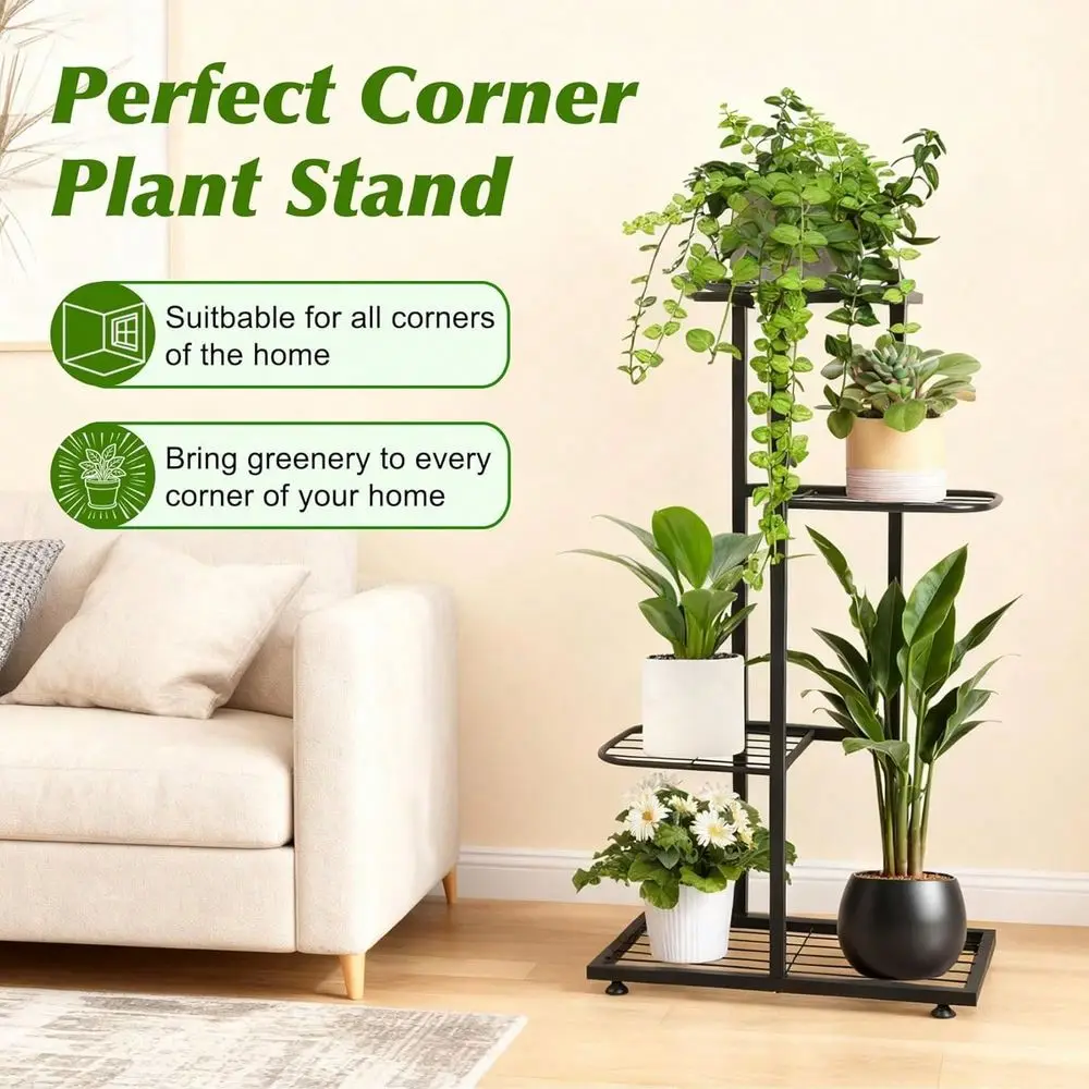 

Duty 4Tier Metal Plant Shelf In Sleek Black Finish, Durable And WeatherResistant For Indoor And Outdoor Placement. SpaceSaving