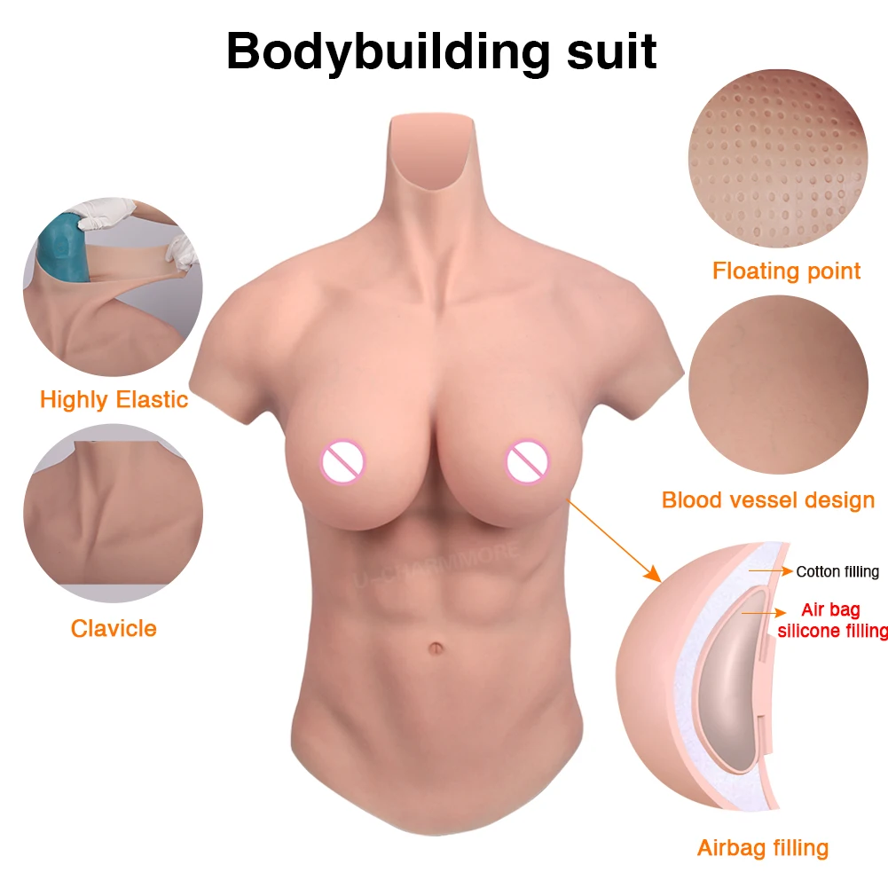 U-Charmmore Oil-Free Silicone Muscle Suit Fake Belly Body For Cosplayers Bodybuilding Chest Man Crossdresser Cosplay