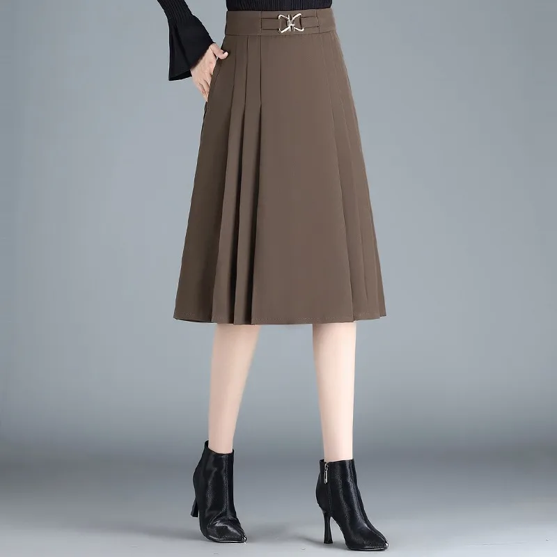 

Pleated Skirt Women's Mid-length Spring Autumn High Waist Autumn New Slim Fit Bottoming A-line Skirt