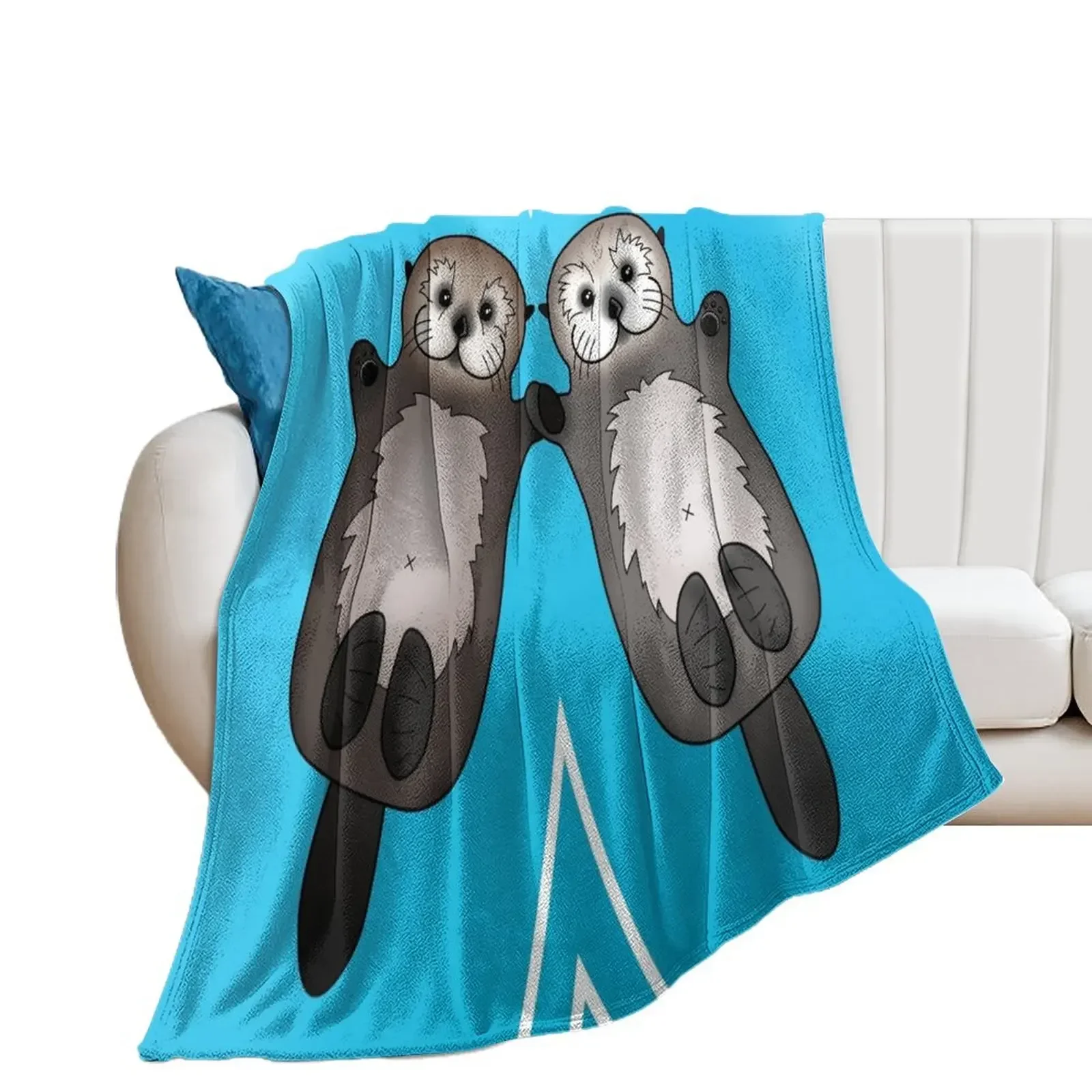 

Otters Holding Hands - Sea Otter Couple Throw Blanket Cute Plaid Heavy Soft Furry Blankets