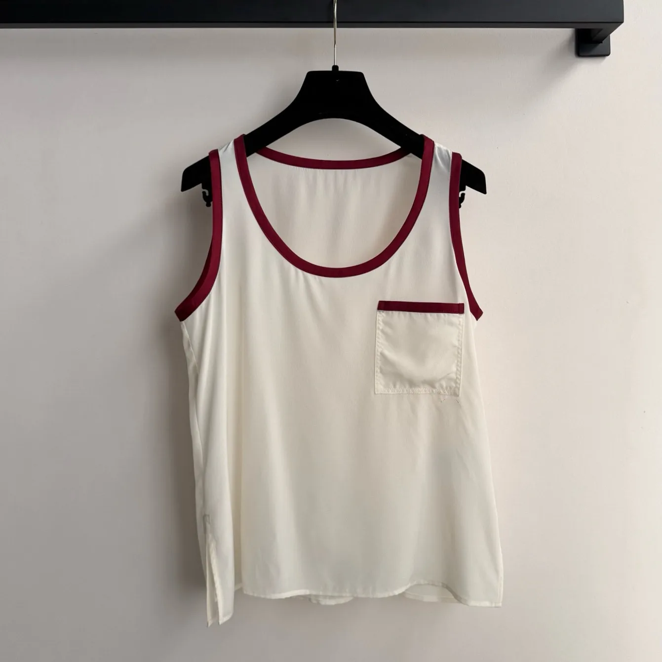

100 Mulberry Silk Contrast Crewneck Vest Loose Pullover Base Shirt