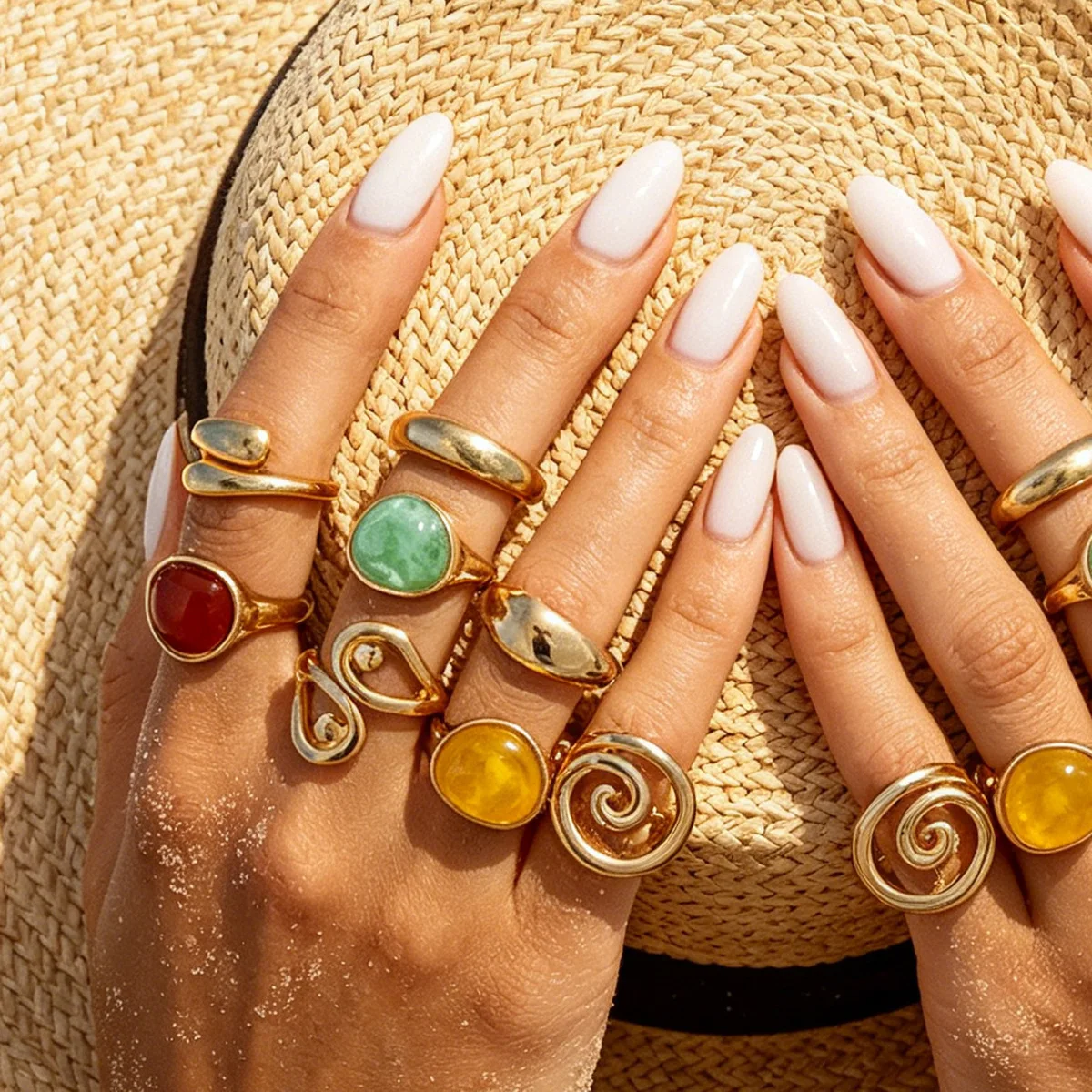 Ring Resin Vintage Teardrop Overlapping Irregular Gradient Collection for Women Office Daily Wear Premium Durable Elegant