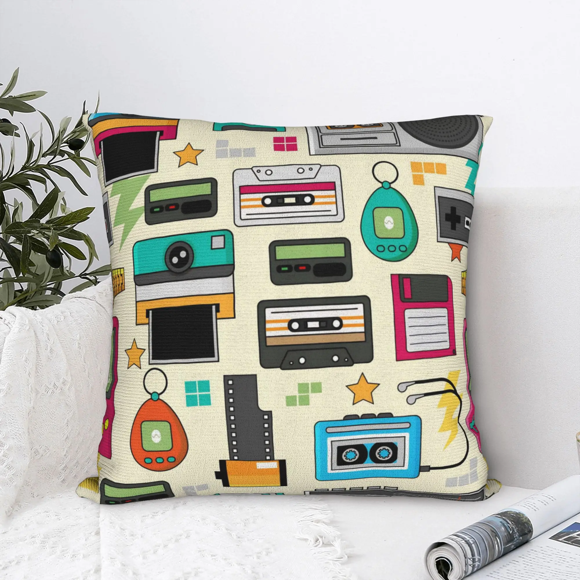 Printing 80s 90s Retro Cassette Tape Boombox Pillowcase Polyester Cushion Cover Decorative Music Pillow Case Cover Home Zipper