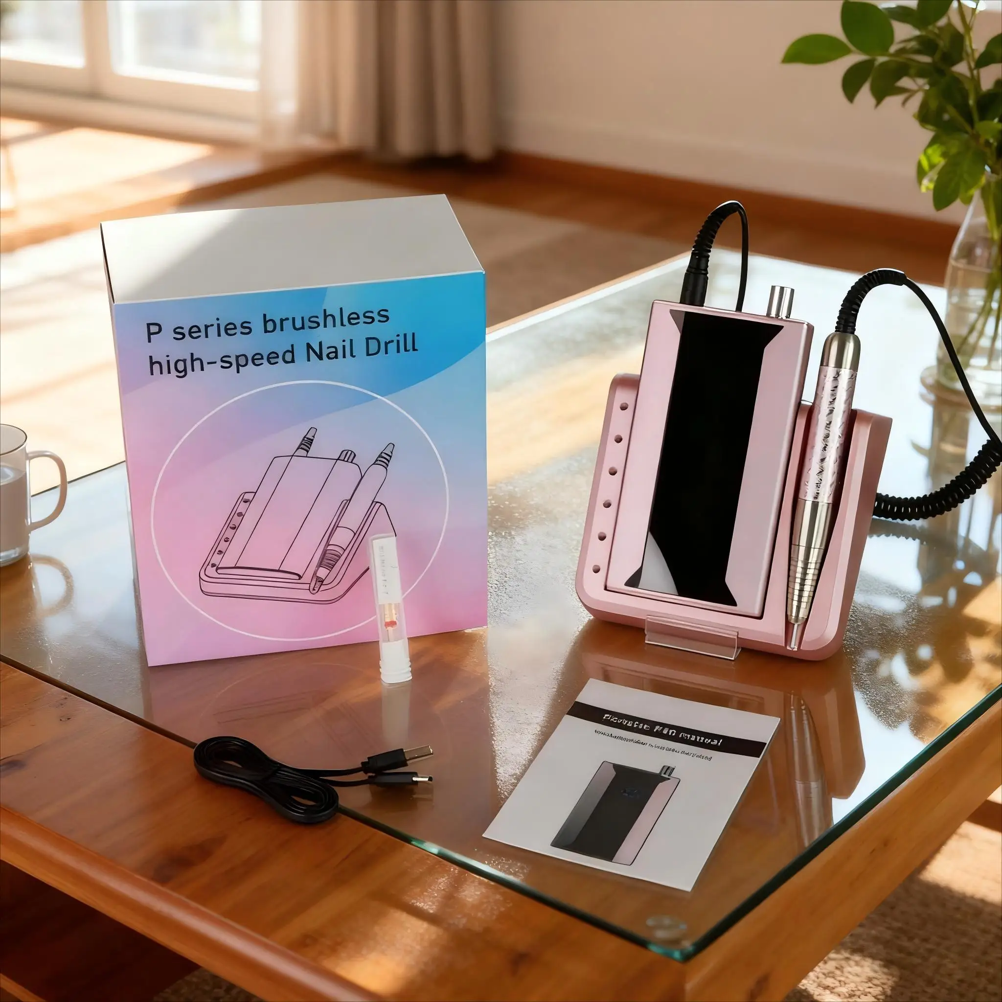 Leistungsstarker 85-W-Akku-Nagelbohrer ohne Bürsten, langlebiger Nagelbohrer mit 40.000 U/min und standmontiertem Nagellackfüller