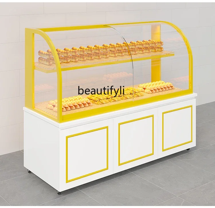 

Bread Display Cabinets Semi-Curved Cake Shop Baking Wall-Side Island Baking Commercial Glass Cabinet Shelf