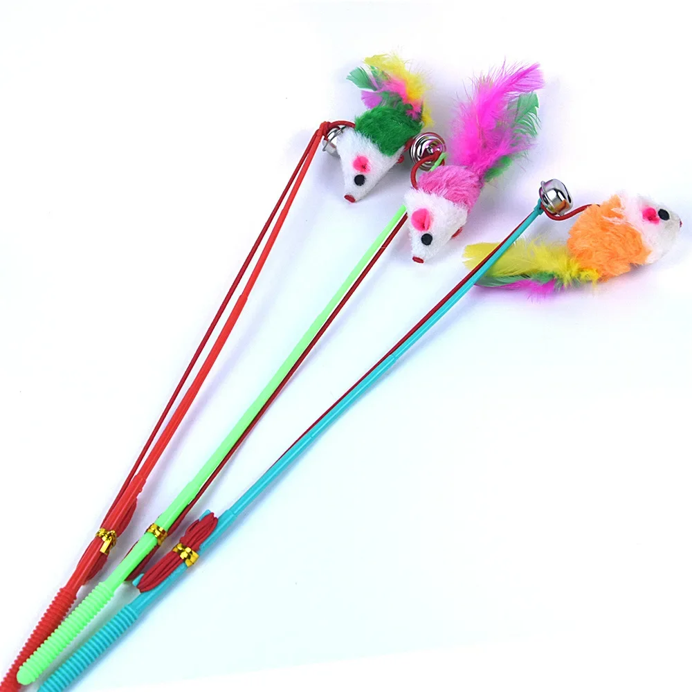 New Toys Cat Wand Teaser Long Soft Rod Feather with Bell for Small Medium Cat Playing Interactive Pet Accessories Cat Toys