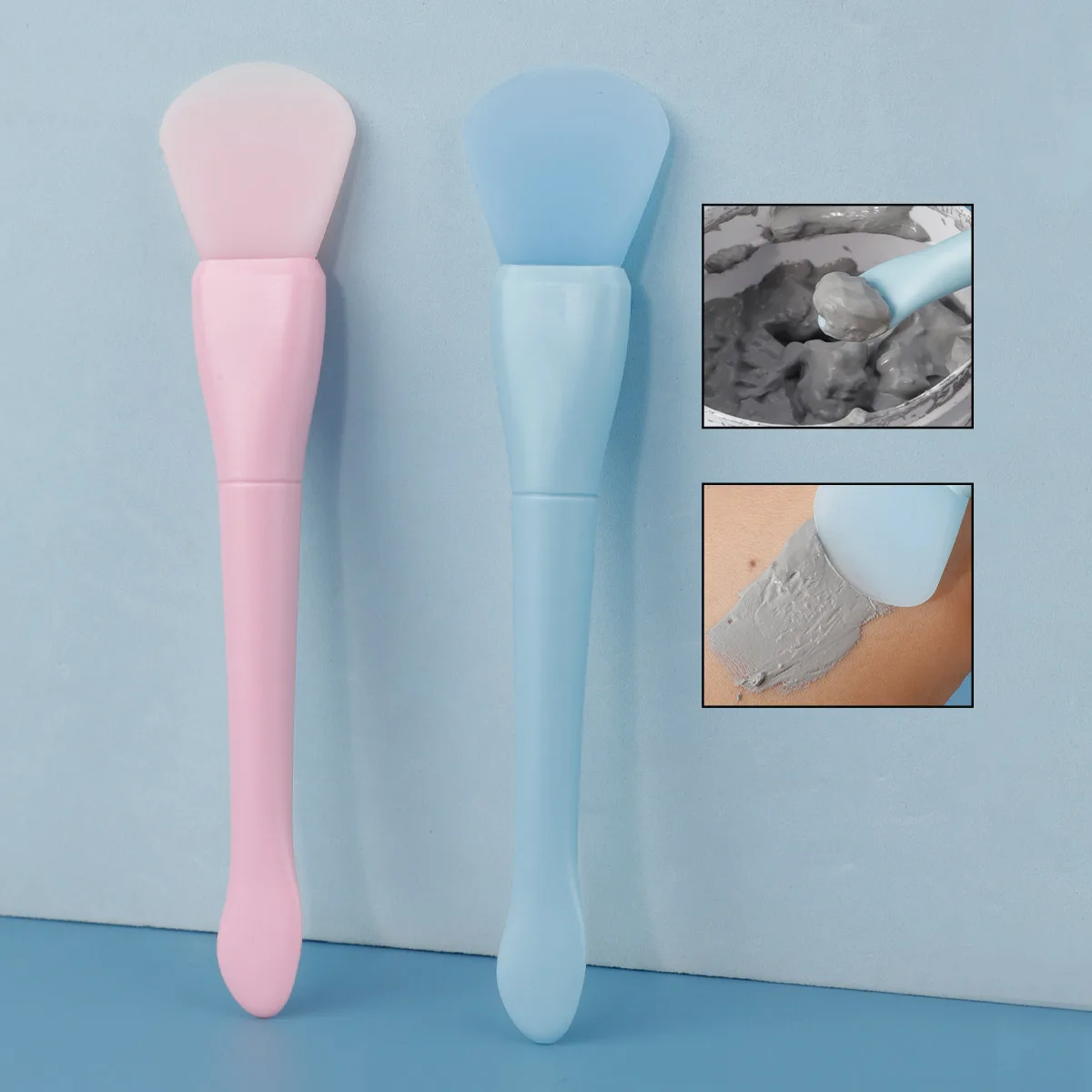 Nouveau produit : Pinceau applicateur de masque en silicone double tête avec spatule intégrée, pour masques boue et démaquillant