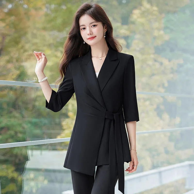 White Business Suit Women's Spring and Summer Light Luxury Socialite Korean Slim 3/4 Sleeve Suit Work Clothes Two-Piece Set