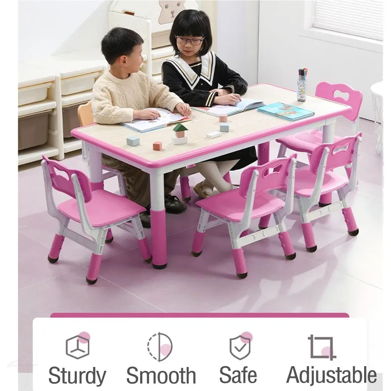 Kids Table and Chair Set, Height Adjustable Toddler Arts & Crafts Table and 6 Chair Set for Ages 2-10,Max 300lbs Kids Activity