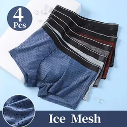 4Pcs/Lot Men's Underwear Ice Mesh Comfortable Boxers Sexy Cutout Breathable Boxer Wicking Sweat Cool Boxer Shorts Men Plus 5XL