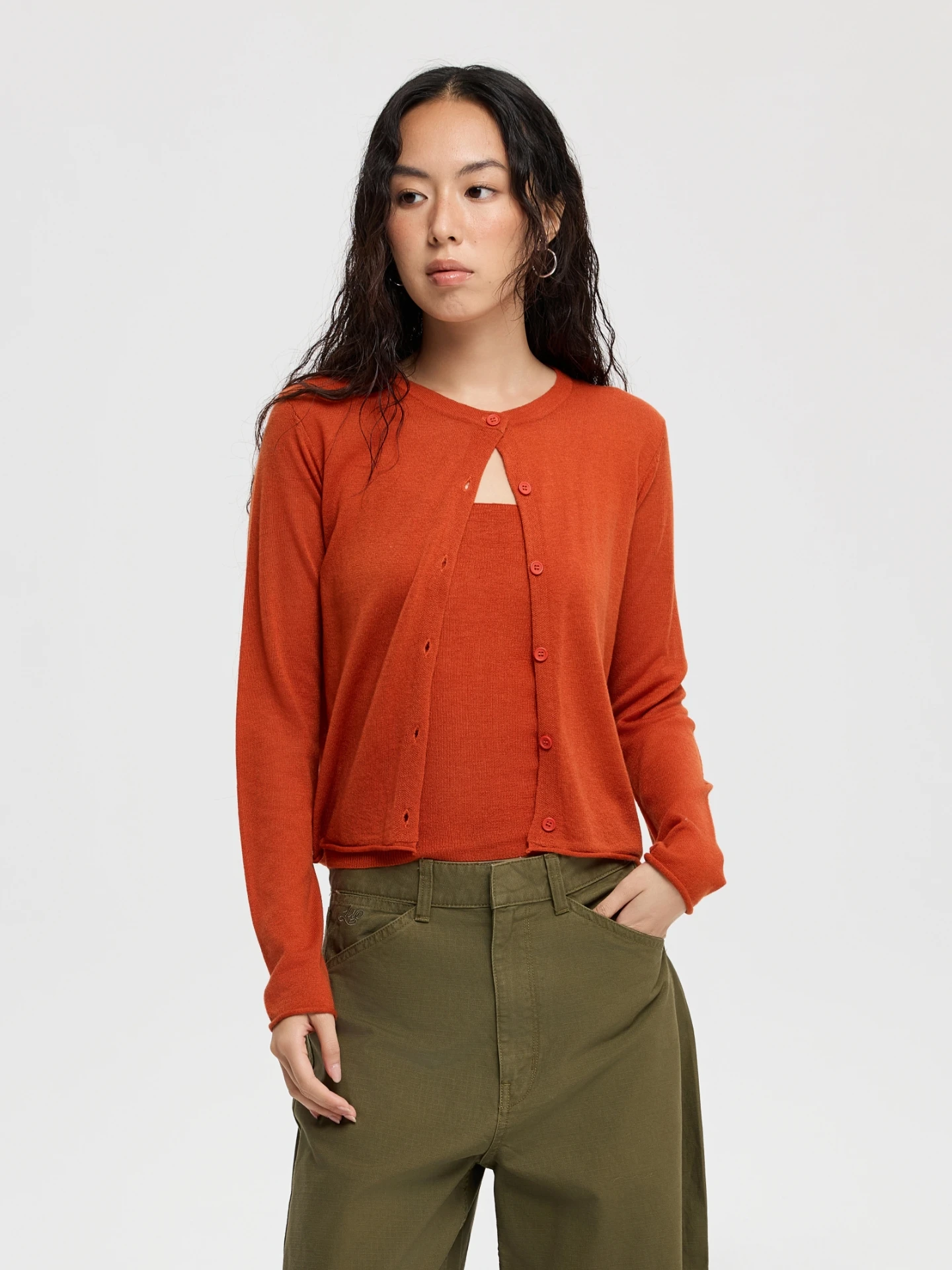 

Women's Knitted Wool Vest And Cardigan Set Casual Slim Fit Soft Long Sve round Ne Pure Color Spring Outfit Two-Piece Set