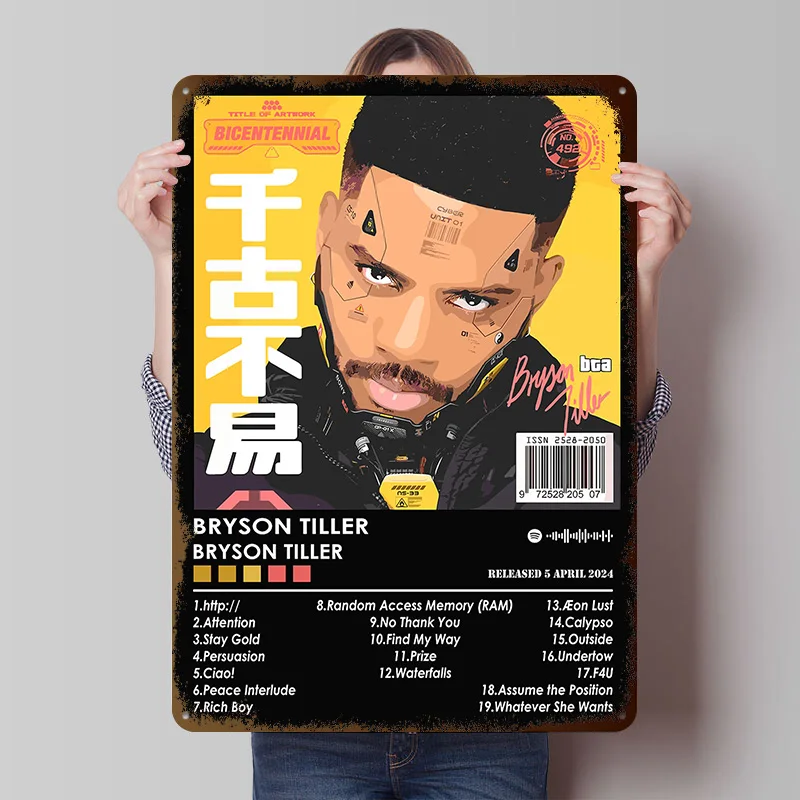 Bryson Tiller Album Tinplate Poster Custom Wall Art Vintage Metal Signs Retro Tin Plaque for Room Decoration At Home Decor Items