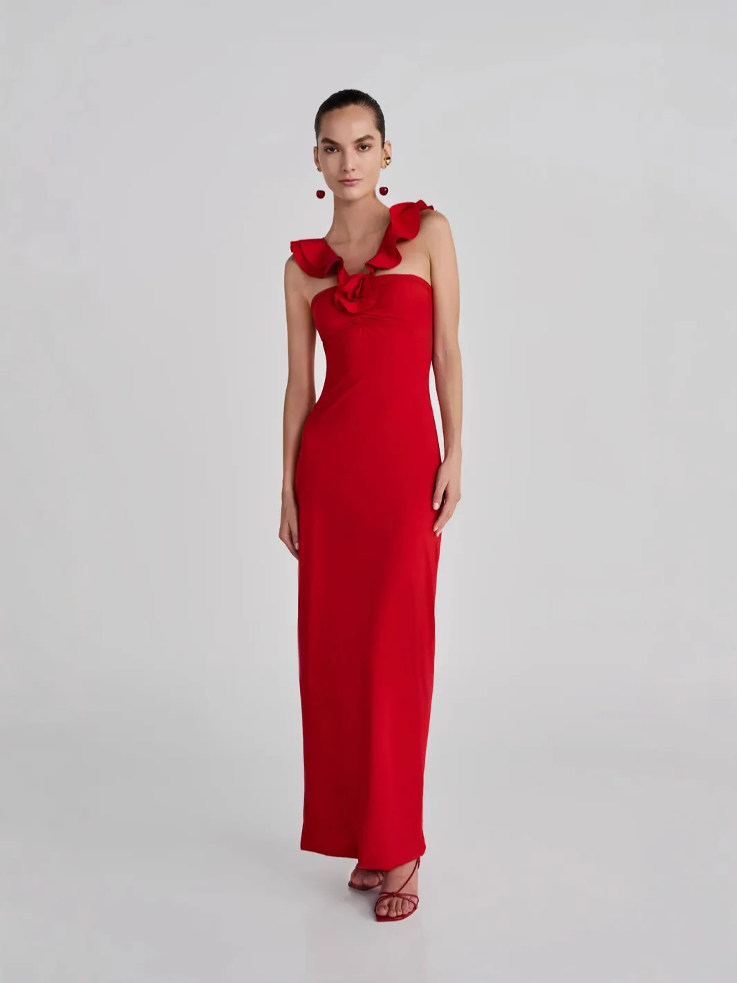 

Women Sexy Backless Halter Flower Maxi Long Red Bodycon Bandage Gowns Dress Elegant Evening Club Birthday Party Dress