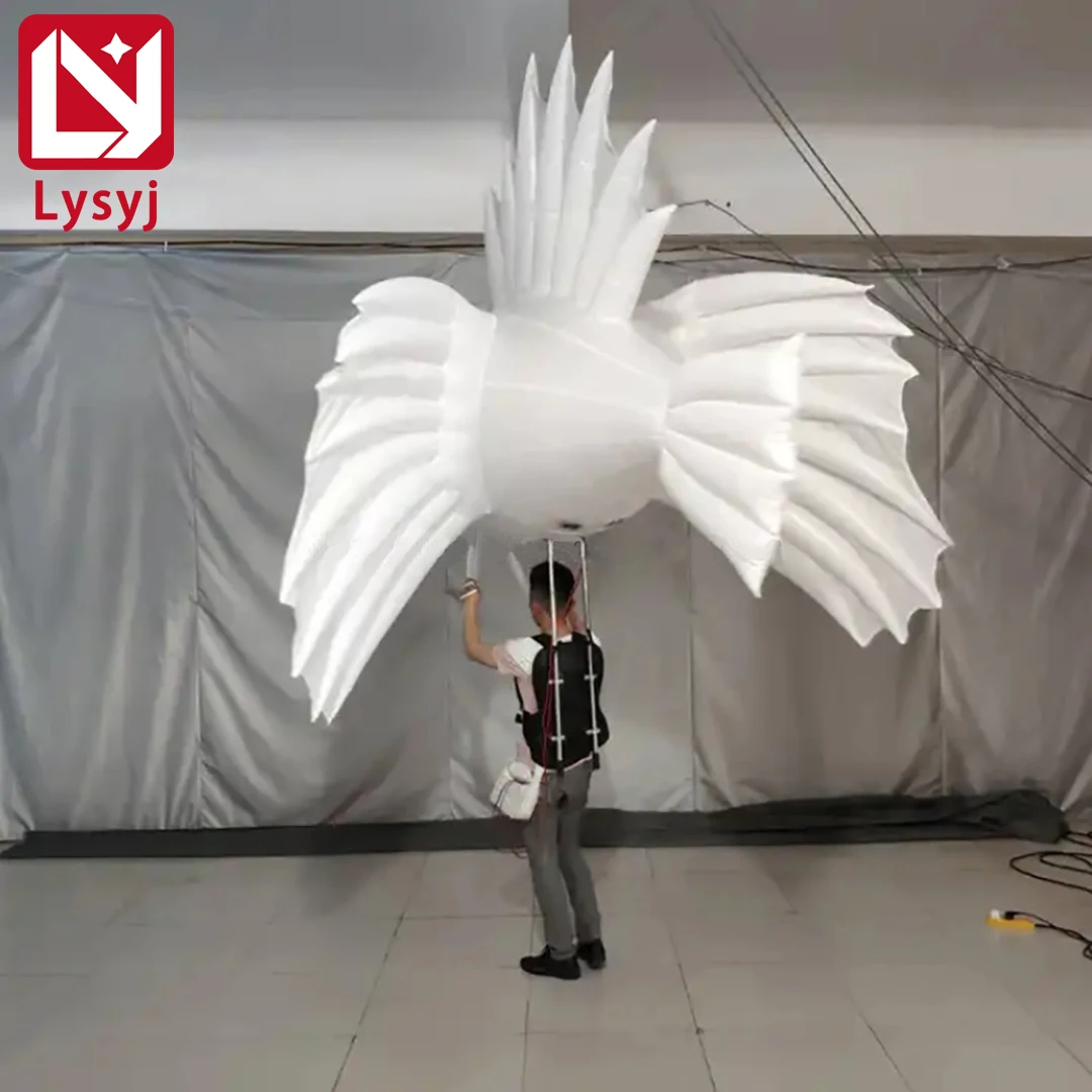 2M Inflatable Fish Puppet Air Blow Parade Walking Performance Props White LED Light Theme Park Event Advertising for Kids Toys