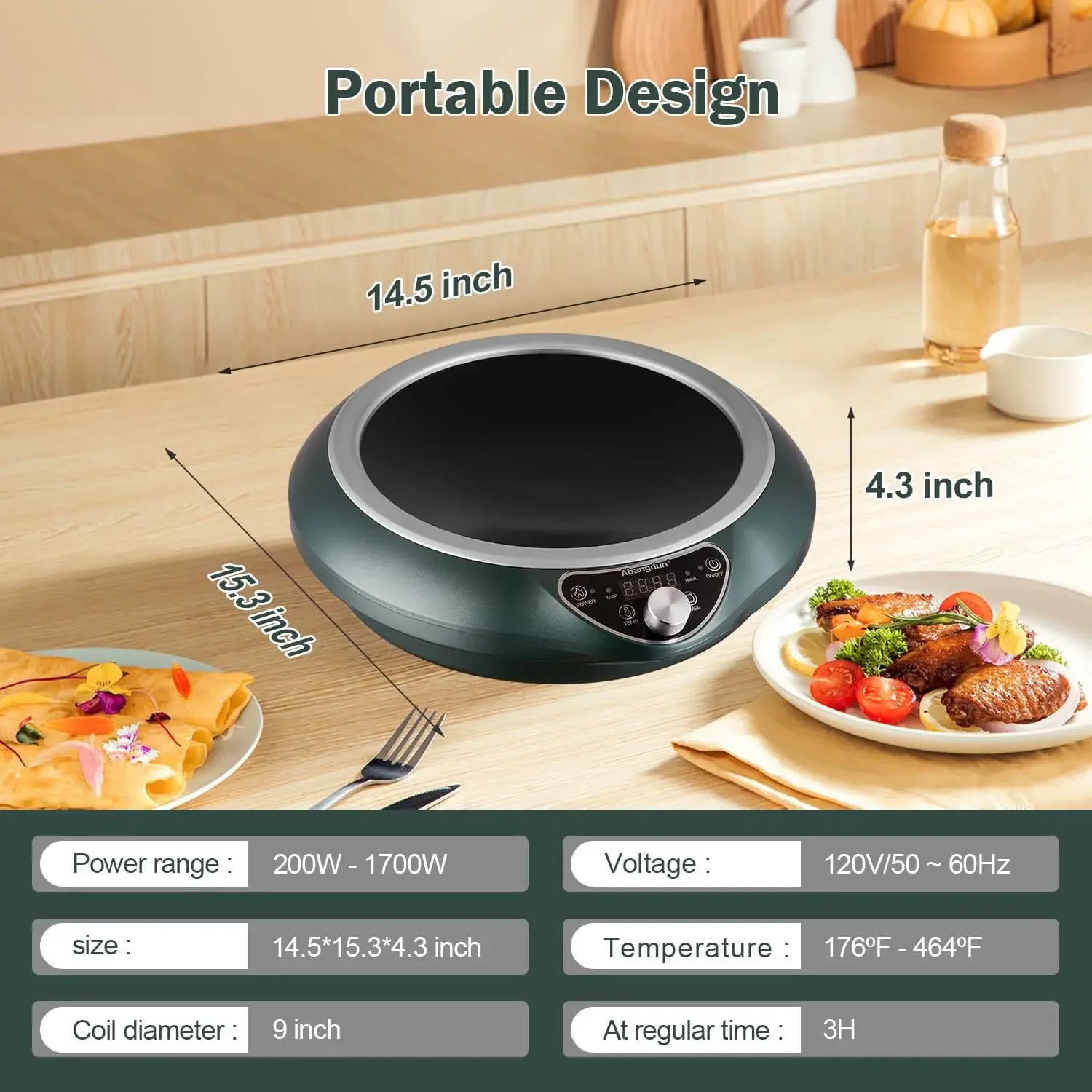 Wok Piano cottura a induzione 1700W 120V Bruciatore Wok Induzione Wok elettrico Stufa elettrica Piastra riscaldante uniforme