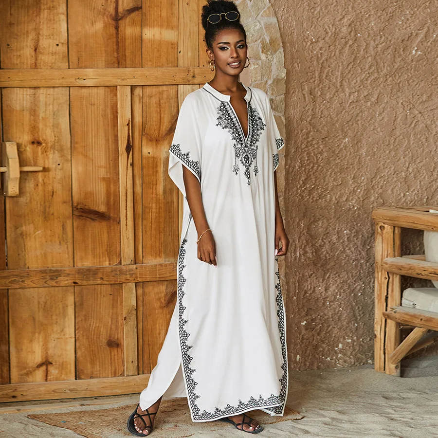 Sukienki Kaftan Strój kąpielowy dla kobiet Strój kąpielowy Coverup Plus Size Caftan plażowy Cover Up na stroje kąpielowe Haft