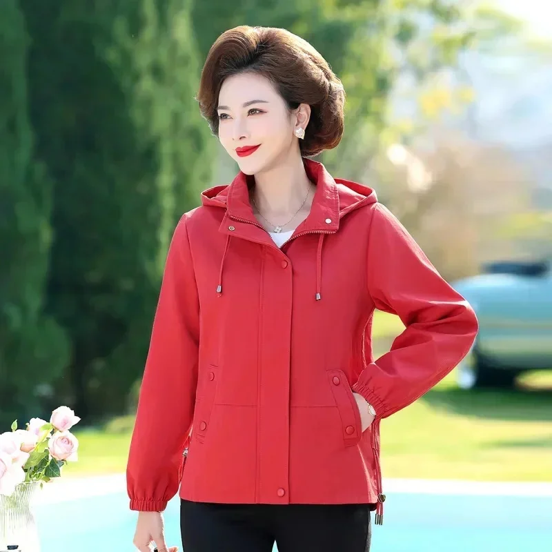 2026 novo outono trench coat feminino coreano de meia-idade e idosos solto casaco blusão feminino outerwear topos