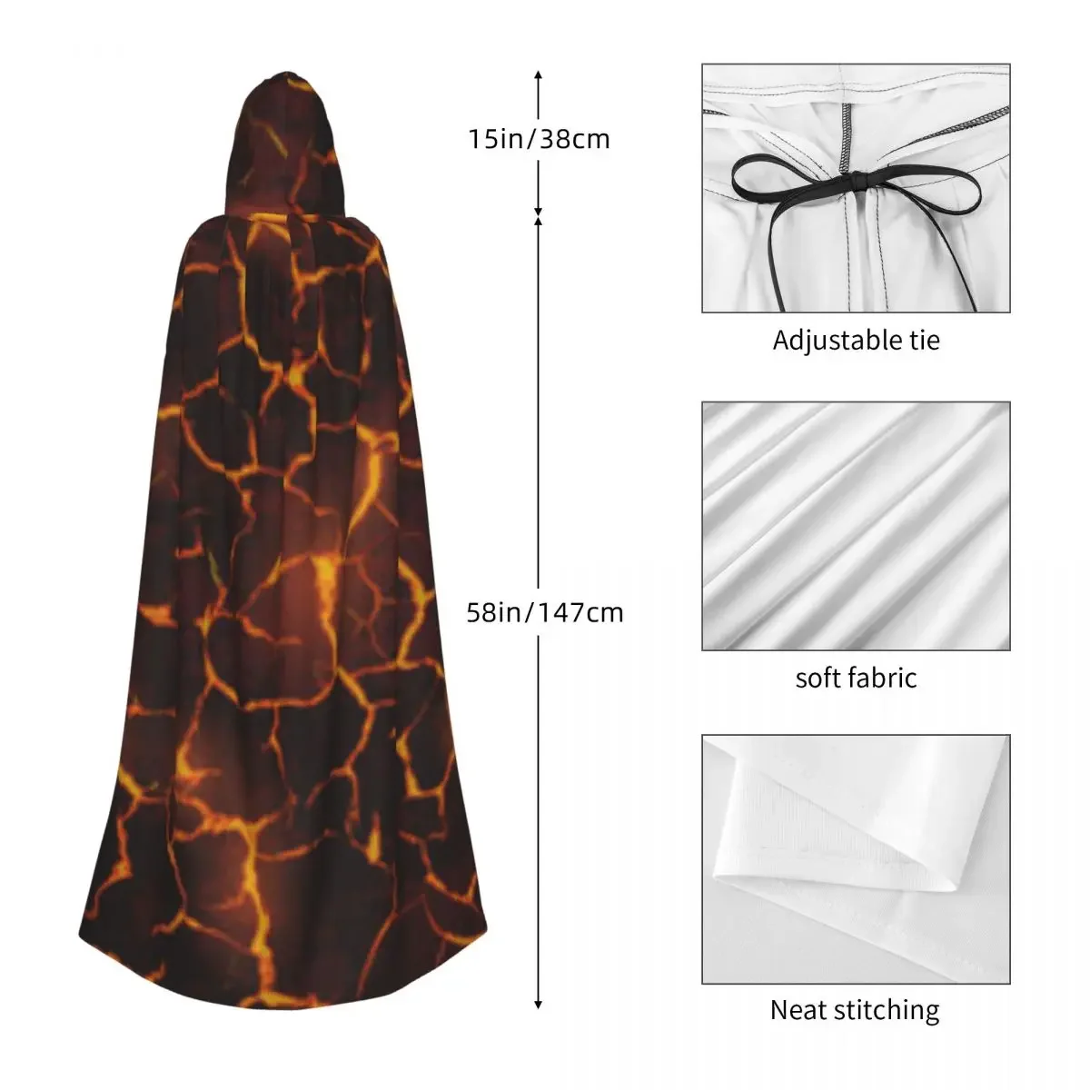 Adult Vampire Cape Hooded Robe Molten Lava Pattern Halloween Full Length Cosplay image 5
