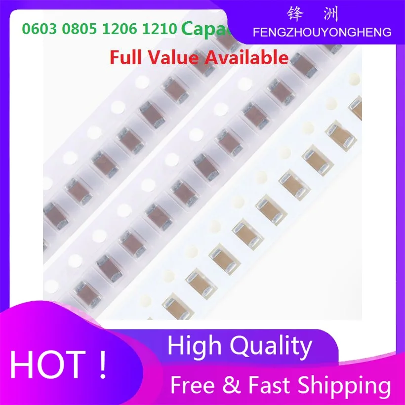 0603 0805 1206 1210 104 50V 22P 33P 47P 100P 102 103 470PF 1NF 2.2NF 4.7NF 10NF 100nf 0.1 فائق التوهج 1 فائق التوهج 470NF 10 فائق التوهج 22 فائق التوهج SMD