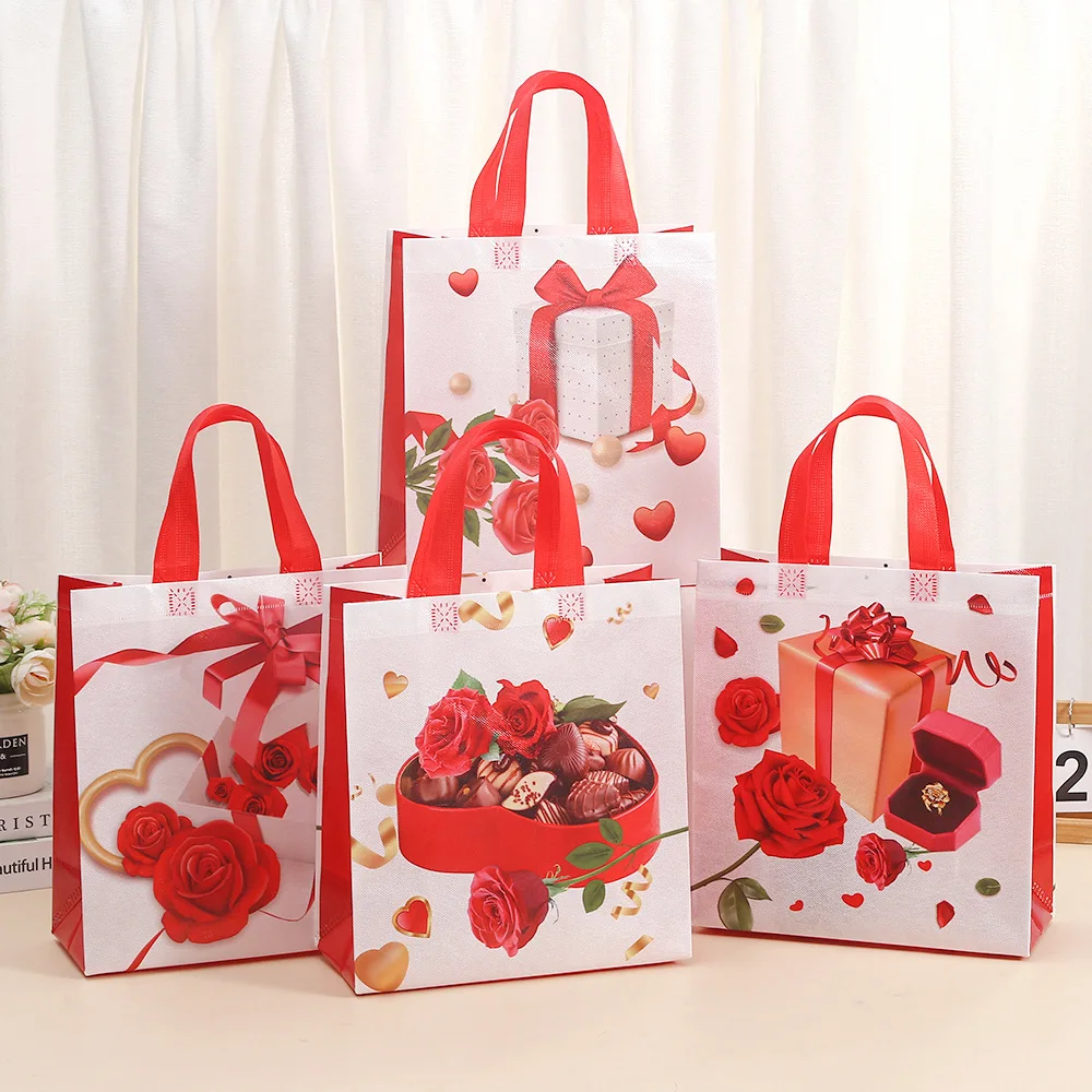 

24pcs Valentine's Day Gift Packaging Bag Fabric with Handles Candy Goody Bags Gifts for Kids Party Birthday Guest Wedding Favors