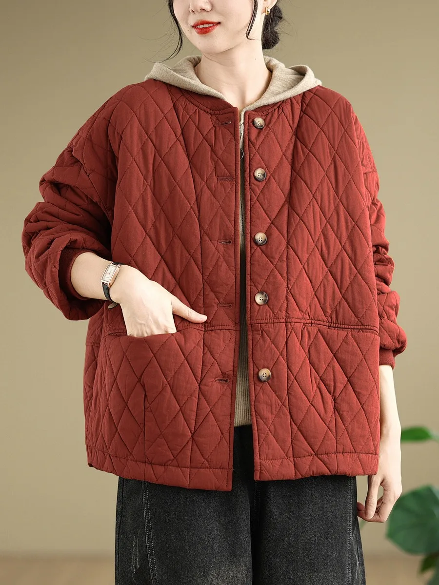 

Retro Diamond id Baseball Collar Cotton Jaet ort Outerwear Women's Winter Clothes Small Size Cotton Filled Warm Top