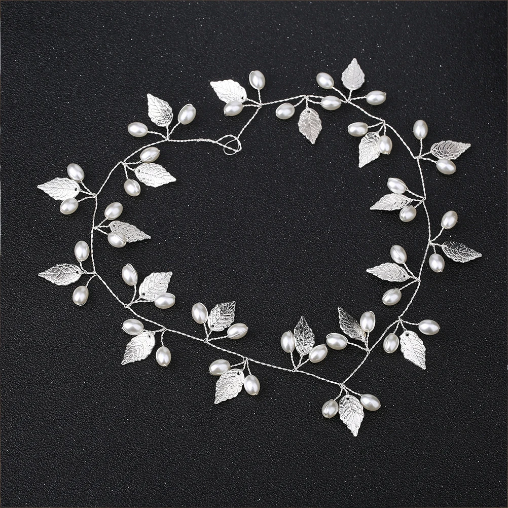 

Silver Pearl Wedding Headband Leaves Bridal Hair Wreath Lightweight Alloy Hair Accessory for Photography Engagement Party