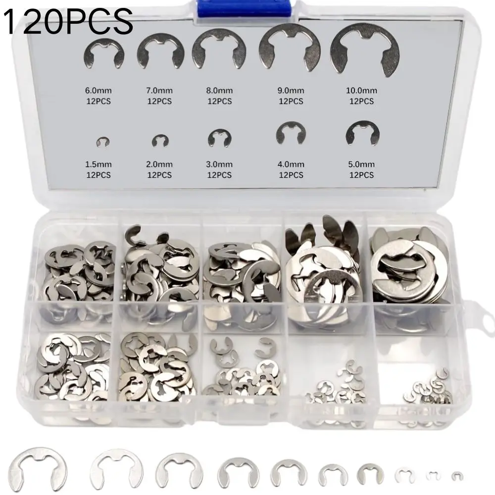 

120pcs Assortment Kit 1.5-10mm Stainless Steel Shaft External Retaining Ring E Clip Snap Circlip Washer for Shaft Fastener