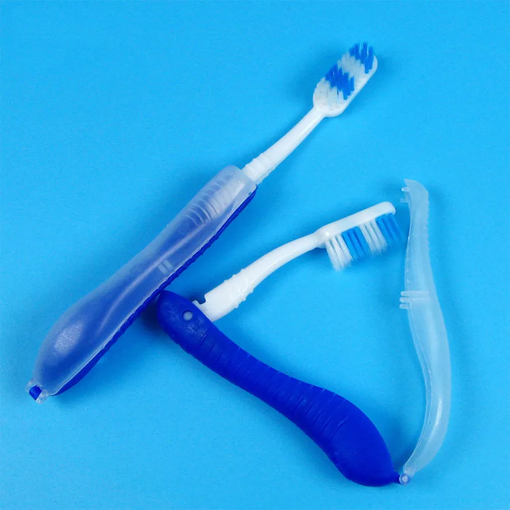 Folding Travel Toothbrush Blue Portable Camping Dental Brush Disposable Foldable Dust Proof Case Folding Toothbrush