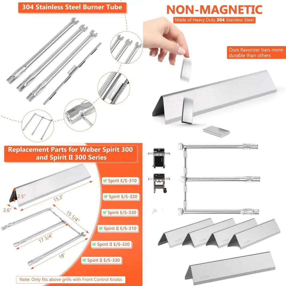 

Weber Spirit 300 & II 300 Series Grill Parts: 69787 Burner, 7636 Flavorizer Bars, 15.3 Flavor Bars, 18 Burner Tube