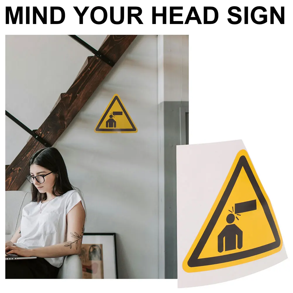 2pcs Watch Your Head Signs Safety Stickers Caution Decals Triangle Traffic Warning Signs Machine Workshop