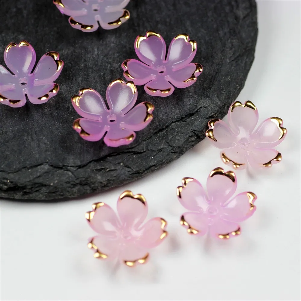 50pcs/lot 19MM Gold Edge Flower Spacer Loose Acrylic Beads For Jewelry Making Bracelet Necklace Earring DIY Craft Accessories