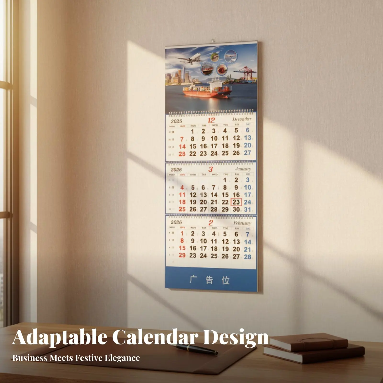 

Thick Wall Calendar, Four-Fold, Advertising, New Year, Customizable, Business Use
