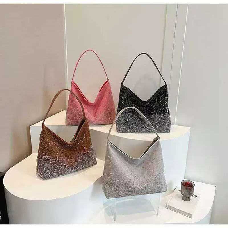 

2026 Spring and Autumn Retro Tote Bag - Women's Fashion Bag with Bright Diamonds Sleek Single Shoulder Handle
