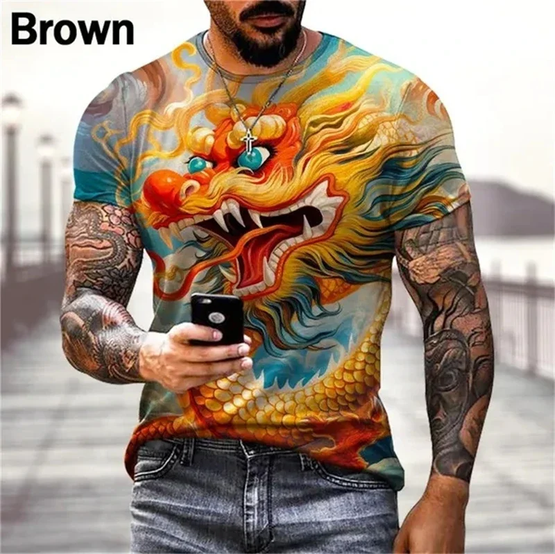 Cool Chinese Dragon 3D Printed T-Shirts Men's Fashion Hip-Hop Street Casual Funny Tops Tees Trend Personality Male Women Apparel