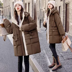 Mid-length Puffer Coats Fashion Winter Jackets Woman 2024 Casual Outerwear Korean Streamer Down Jackets Hooded Loose Coats Down