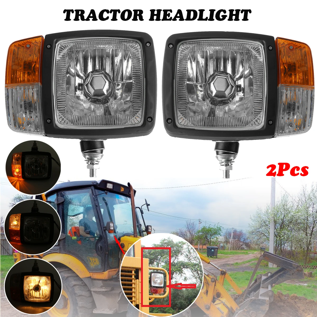 

Pair Tractor Headlights Left + Right Turn Signal Indicator Lamp Head Light Worklight Tail Light for Trailer Excavator Truck