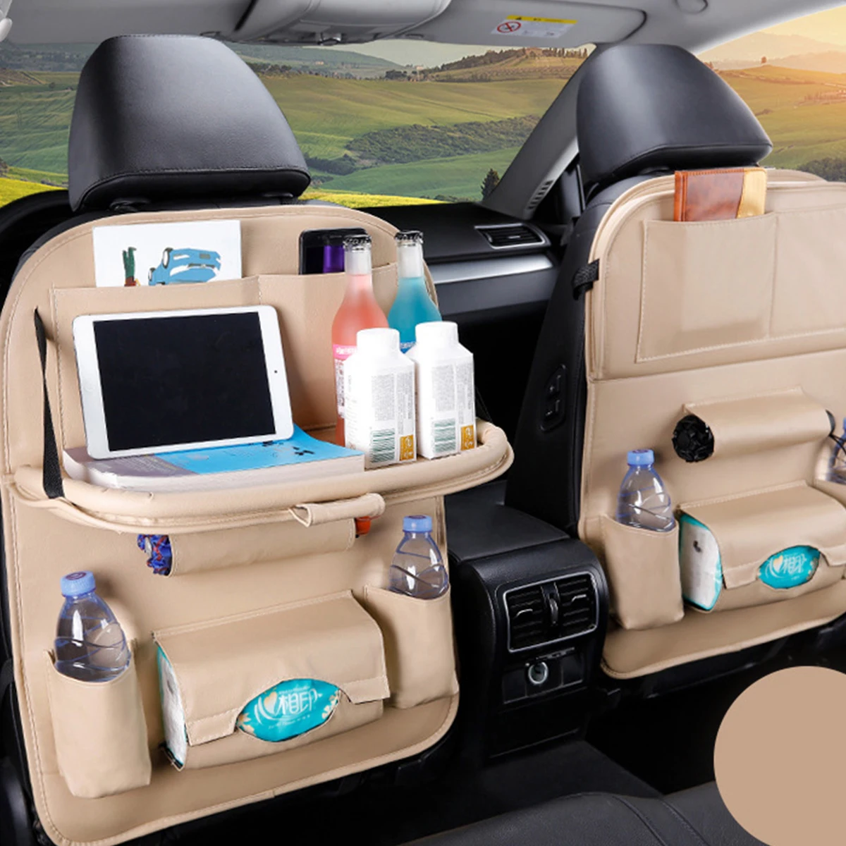 

Car Seat Back Bag Large Capacity Foldable Tray Passenger Friendly Hanging Storage Organizer For Trips Car Interior Supplies
