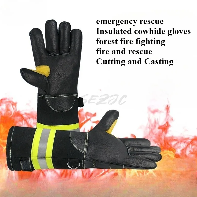Outdoor Gloves Leather Waterproof Thermal Insulation High Temperature Protection Fire Fighting and Rescue Gloves