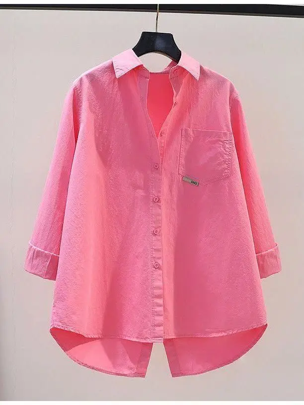 

Spring Summer Thin Long Sleeve Pure Color Shirt for Middle-Aged Women Korean Style Cover-Up Casual High Waist Polyester Fiber