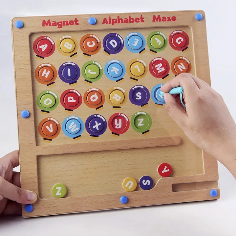 

Children Montessori Magnetic Pen Moving Ball Game Alphabet Maze Color Sorting Counting Board Fine Motor Training Educational Toy