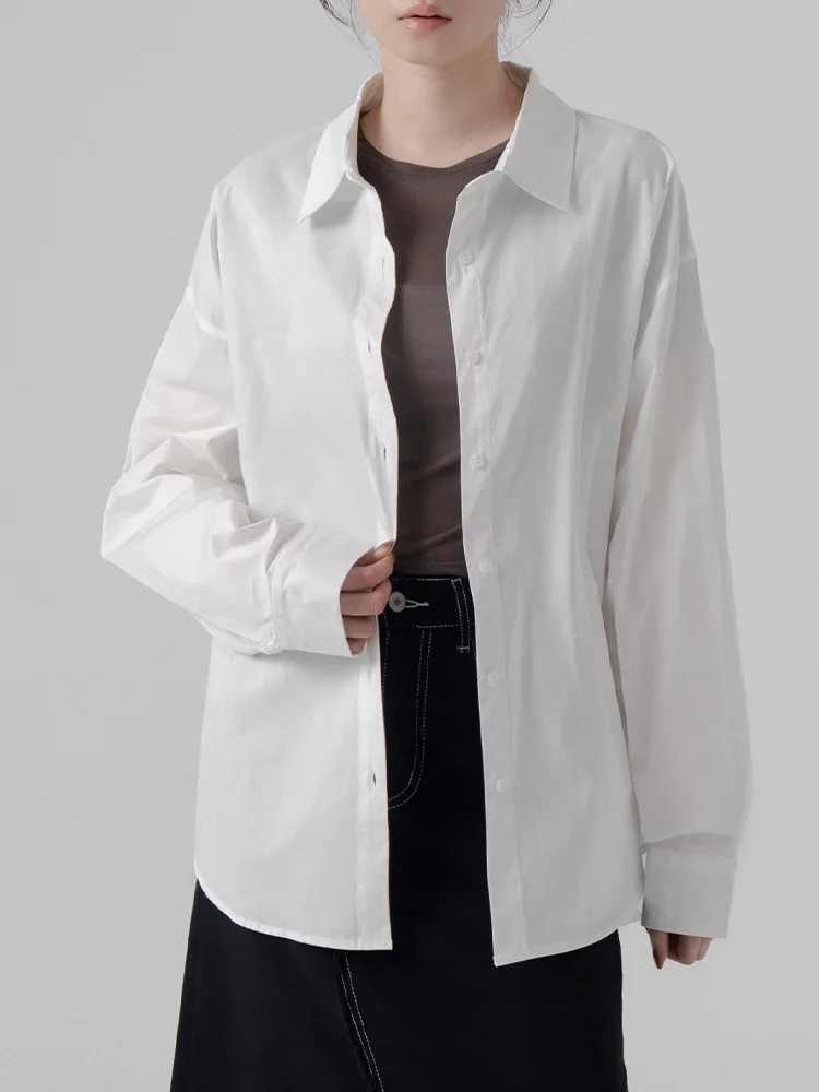 

Женская рубашка Queenshop2026 весна-лето, простой дизайн, широкая модель, с длинным рукавом, из дышащего хлопка, повседневный стиль