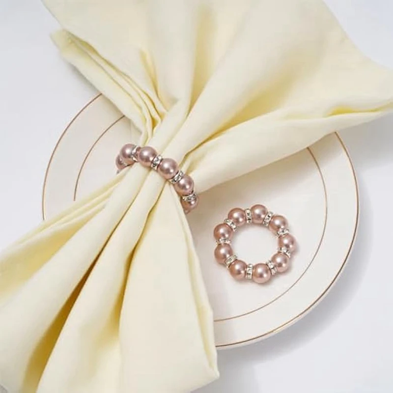 100Pcs Pearl Napkin Rings Stretched Pearl Beaded Napkin Holder Pearl Rhinestone Napkin Holder Buckles Dinner Table Ring