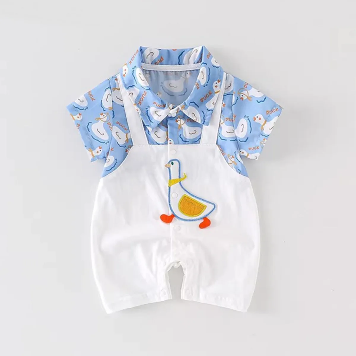 

New Arrival Infant Summer Lightweight Faux 2pcs Romper 6-18M Baby Boy Girl Pure Cotton Fake 2pcs Onesie Kid Breathable Bodysuit