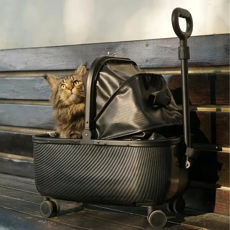 FurStarLightweight Pet Travel Carrier Large Capacity Cat Backpack Shock-Absorbent Rolling Dog Trolley Adjustable Handle Pet Stro