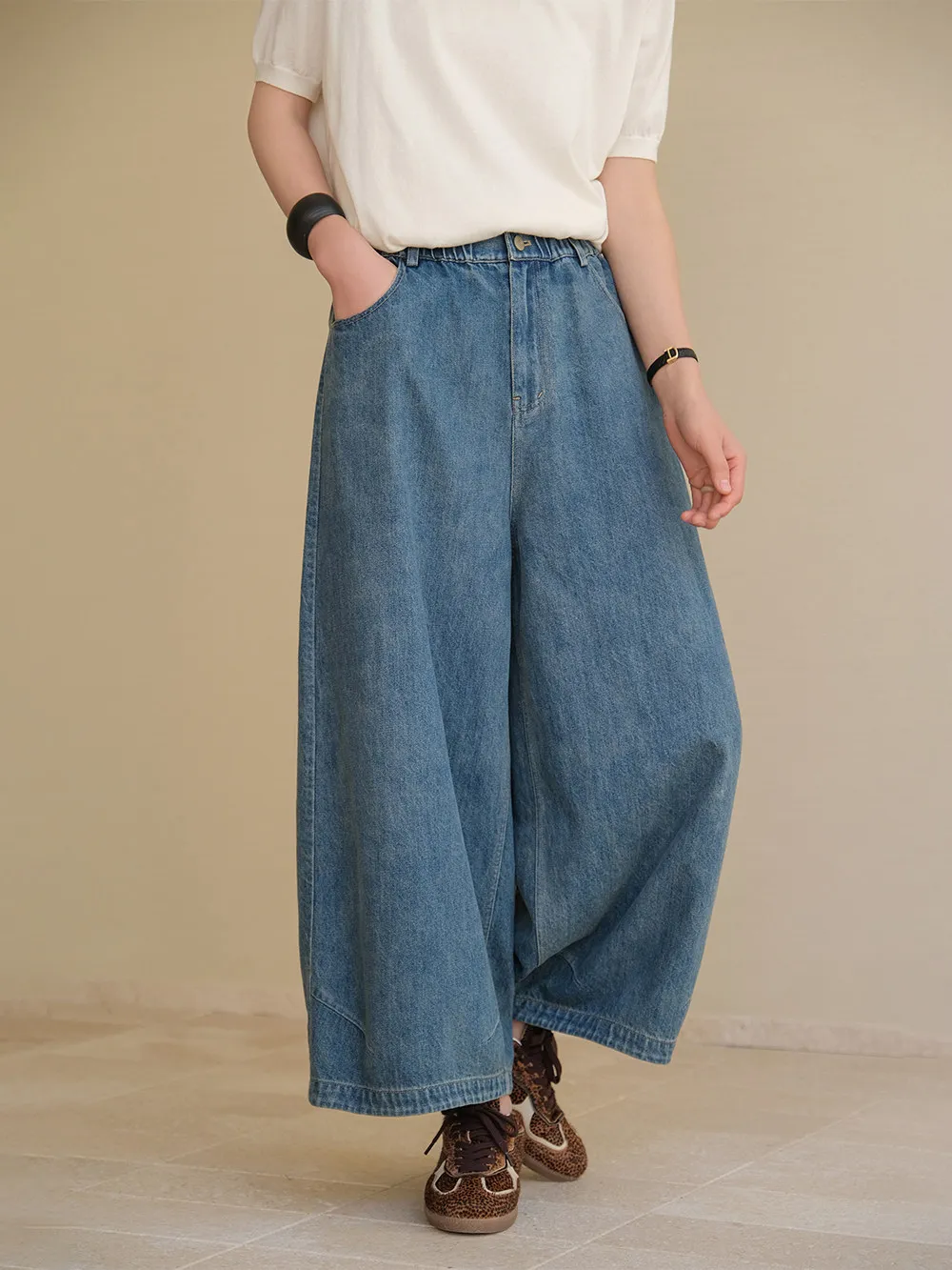 

New Spring 2026 Han Hanmop Cotton Denim Jeans Enzyme Wa Casual Slimming Nine Point Women's Jeans Comfortable Wide Leg Pants